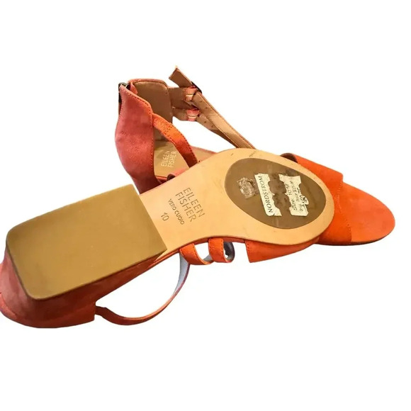 Eileen Fisher Orange Suede Strappy Block Heel Sandals Zip Back Women Size 10 - Picture 4 of 7